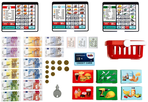 Zabawkowa kasa dla dzieci sklep z akcesoriami zestaw 41 elementów Klein