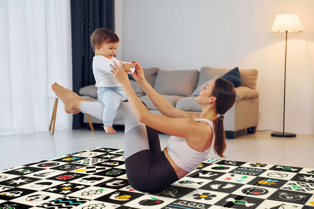 Humbi Gruba Mata Edukacyjna 2w1 z pianki XPE 180x120 polski alfabet kontrastowe obrazki