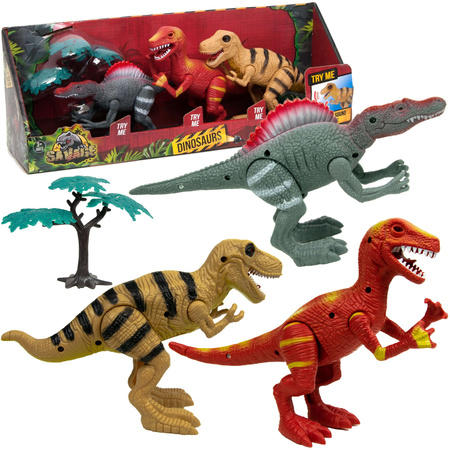 Dinozaury Figurki Zestaw Ruchome Dźwięk Światło Ryczą 22 Cm Spinosaurus Tyranozaur Velociraptor 3 szt.