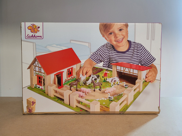 OUTLET Drewniana Farma Zagroda + figurki zwierzątka wiejskie gospodarstwo domowe 23 elementy WADLIWA