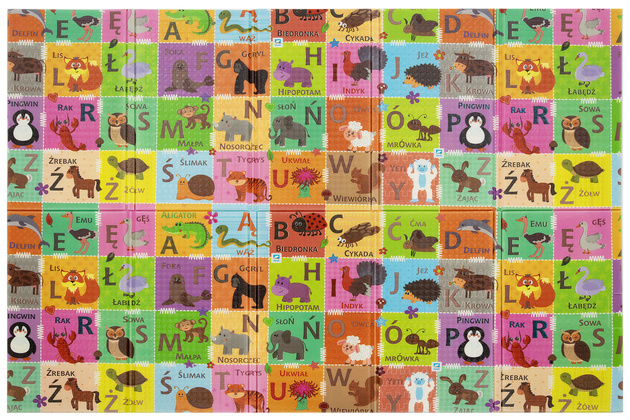 Dwustronna Składana Mata Edukacyjna z pianki XPE Podłogowa Bezpieczna 120x180 polski alfabet wieś