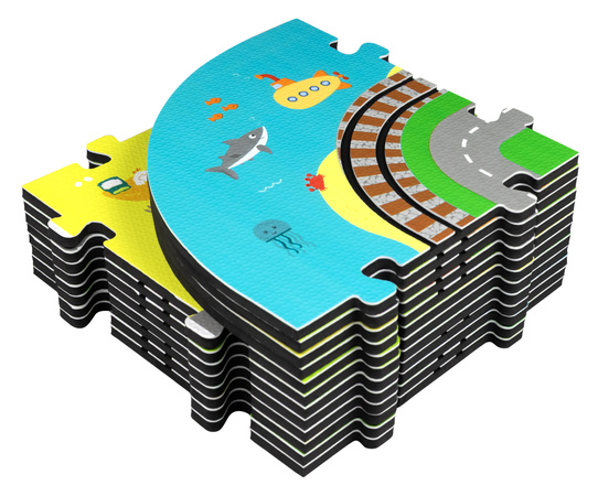 Mata Piankowa Deluxe 3D z Pociągiem na Baterie i Torami – Zestaw Edukacyjny Miasto 56 Elementów 3W1