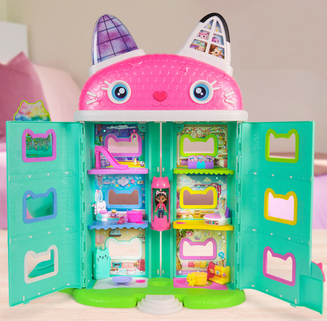 Koci Domek Gabi Film Duży Interaktywny Zestaw Wielki Domek z windą i laleczką, maskotka Kiciuś Panduś i Opaska na głowę z kocimi uszami