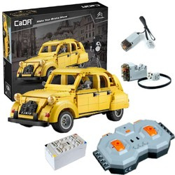 Klocki konstrukcyjne CaDA Zdalnie sterowany samochód Citroen 2CV Klasyk Auto miejskie Pojazd żółty Autko z napędem Power System RC 1238 elementów
