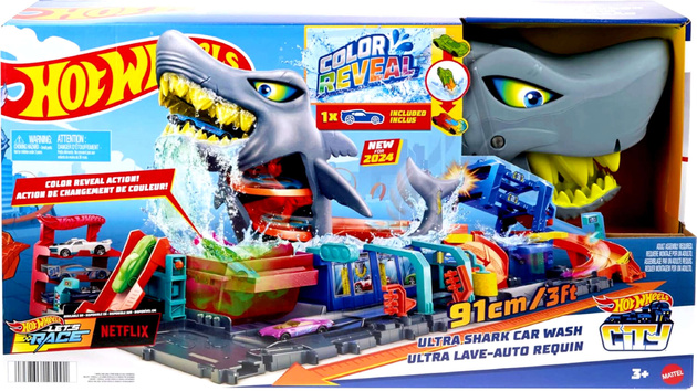 Hot Wheels zestaw Tor samochodowy Ultra Myjnia Rekina + pojazd
