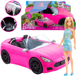 Barbie zestaw samochód różowy kabriolet z lalką