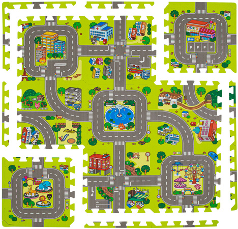 Humbi Puzzle piankowe Duża mata piankowa Miasto Uliczki 31,5 x 31,5 x 1cm 18 szt.