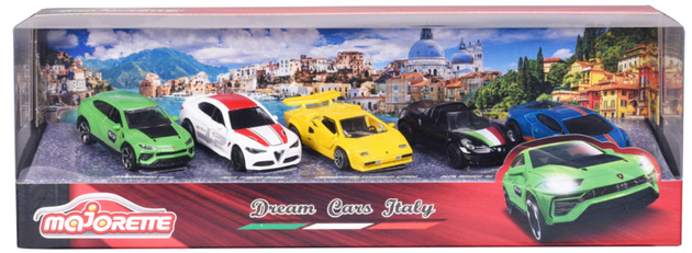 Zestaw 5 metalowych pojazdów Wyścigówki Włoskie resoraki Dream Cars Alfa Romeo Lamborghini na prezent