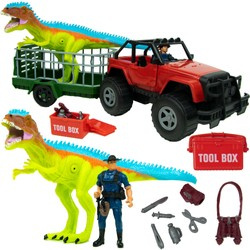 Dinozaur Pojazd Łapacz Dinozaurów T-Rex Dino 27 Cm Jeep Z Przyczepą Klatka 