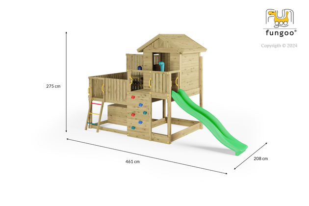 Fungoo Plac zabaw drewniany ogrodowy Sweet House ze zjeżdżalnią