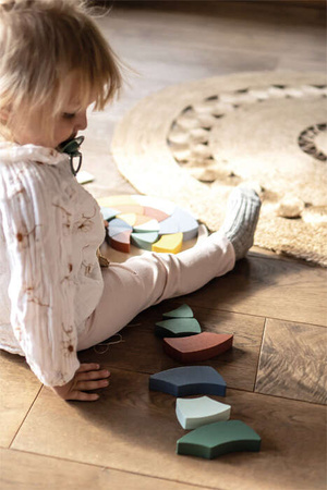 Zakręcone drewniane Puzzle kolorowe Koło safari Gra logiczna