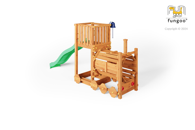 Fungoo Plac zabaw drewniany ogrodowy Loco pociąg lokomotywa zjeżdżalnia