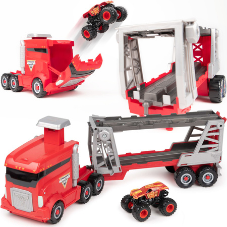 Monster Jam zestaw z transporterem i pojazdem 1:64 Launch n' Go Hauler Max-D