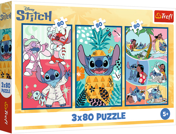 Puzzle Trefl 3 x 80 Stitch Świat Stitcha