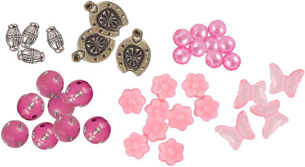 Zestaw różowych i fioletowych koralików do bransoletek