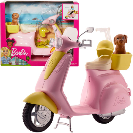 Barbie Duży różowy Skuter dla lalek ze szczeniaczkiem + figurka pieska i kask dla laki