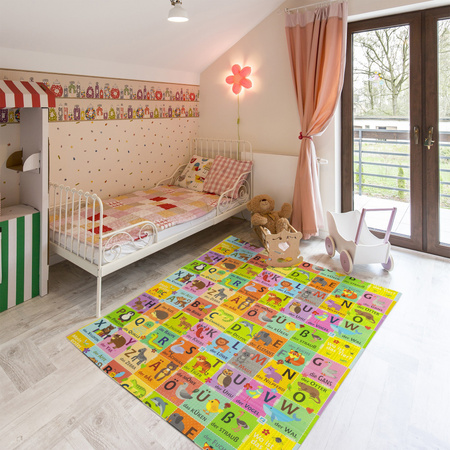 Dwustronna Składana Mata Edukacyjna z pianki XPE Podłogowa Bezpieczna 180x200 alfabet niemiecki wieś Humbi