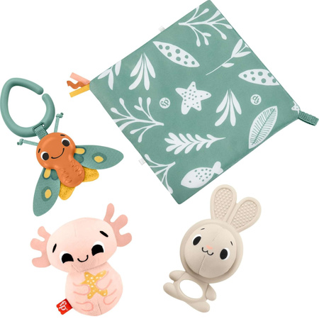 Świat Zmysłów Zestaw Prezentowy z 4 Zabawkami do Aktywizacji i Rozwoju Zręczności dla Noworodków + gryzak GRATIS