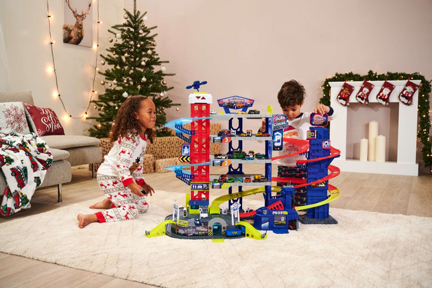 Duży Garaż Parking samochodowy Super Centrum Pościgu + 4 kolorowe auta Światło Dźwięk