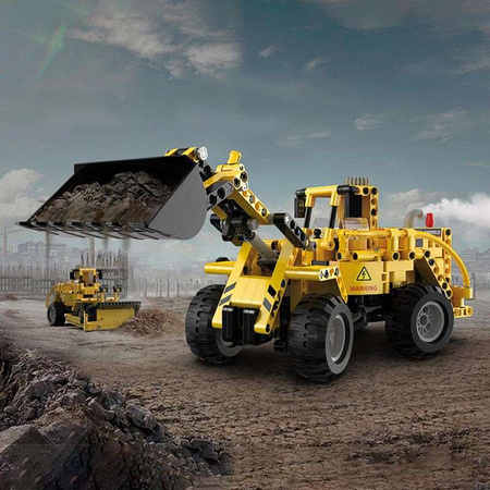 Klocki konstrukcyjne CaDA Zestaw żółte pojazdy budowlane 2w1 Ładowarka i Buldożer Spychacz 693 elementy