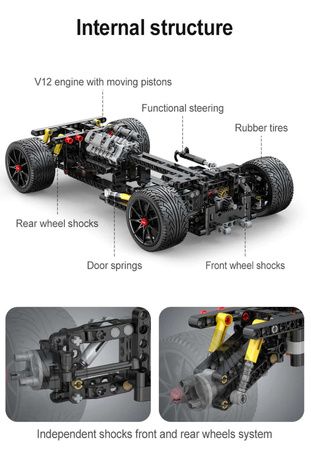 Klocki konstrukcyjne CaDA Zdalnie sterowany duży samochód sportowy 47 cm Auto z napędem Power System Pro APE Supercar Światło LED RC 1823 elementy