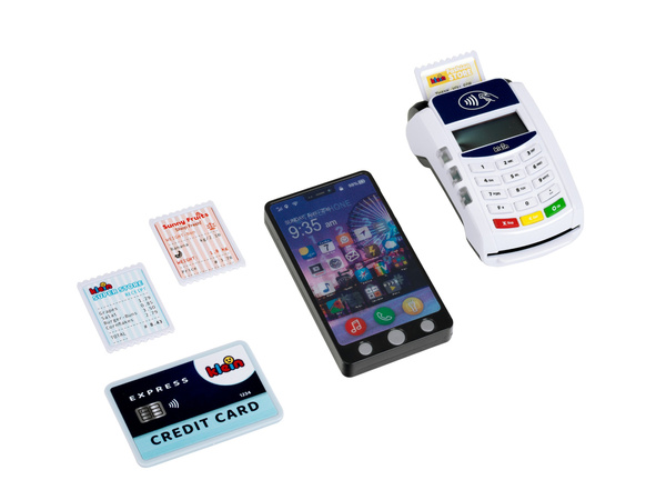 Zabawkowy Terminal płatniczy POS z akcesoriami i smartfon