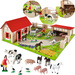 Drewniana Farma Zagroda + figurki zwierzątka wiejskie gospodarstwo domowe 23 elementy