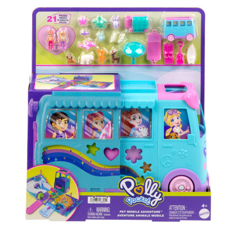 Polly Pocket Zestaw Pojazd Podróżniczy z 2 Lalkami i Akcesoriami Pet Mobile Adventure 21 elementów