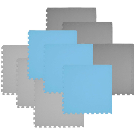 Mata piankowa podłogowa Humbi 180x180 Duże puzzle piankowe wodoodporne bezpieczne 9 szt. niebieski, szary, ciemnoszary