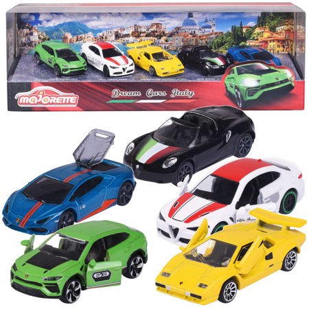 Zestaw 5 metalowych pojazdów Wyścigówki Włoskie resoraki Dream Cars Alfa Romeo Lamborghini na prezent
