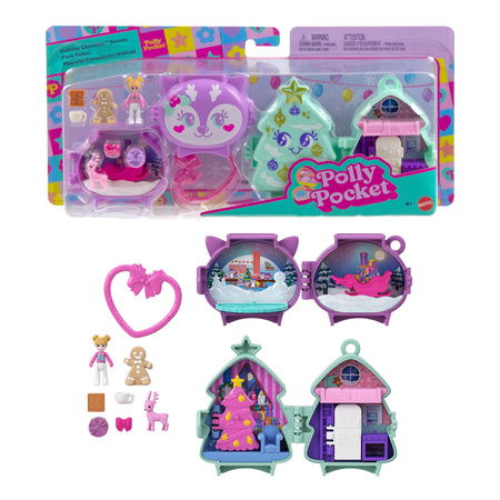 Polly Pocket zestaw kompaktowy świąteczny Holiday Connects choinka renifer + figurki