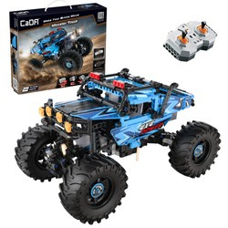 OUTLET Klocki konstrukcyjne CaDA Zdalnie Sterowane auto Niebieski Duży Monster Truck Samochód terenowy 699 elementów światło LED
