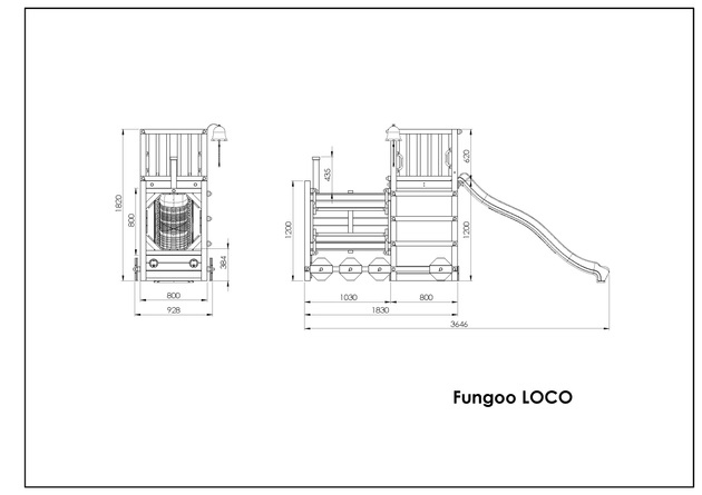 Fungoo Plac zabaw drewniany ogrodowy Loco pociąg lokomotywa zjeżdżalnia