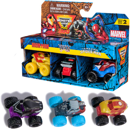 Monster Jam zestaw 3 auta Mini Jams Marvel Thor Black Panther Iron Man