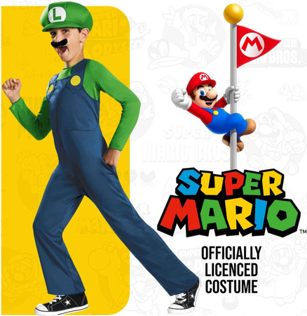 OUTLET Strój karnawałowy Super Mario dla chłopca Luigi kostium przebranie 134-146 cm (10-12 lat) PO ZWROCIE