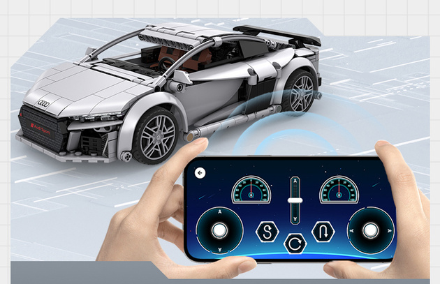 Klocki konstrukcyjne CaDA wyścigówka Samochód wyścigowy zdalnie sterowany Audi R8 Coupe Auto sportowe 536 elementów RC