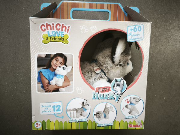 OUTLET Chi Chi Love Piesek interaktywny z apaszką 30 cm Dźwięk 3+ Happy Husky WADLIWY