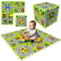 Mata podłogowa edukacyjna 90x90 Grube puzzle piankowe 9 szt. Ulice Miasto Miasteczko Uliczki Budynki Domy Domki