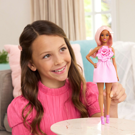 Barbie Fashionistas lalka w różowej sukience z różą