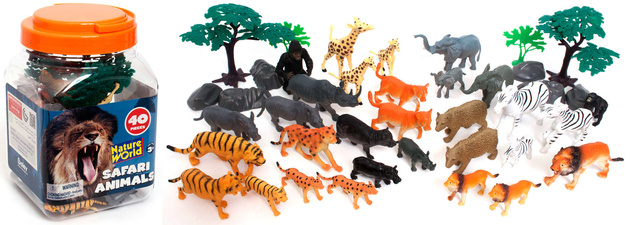 Figurki Zwierzęta Zoo Safari Dzikie Zwierzątka Duży Zestaw Figurek w pudełku 40 elementów