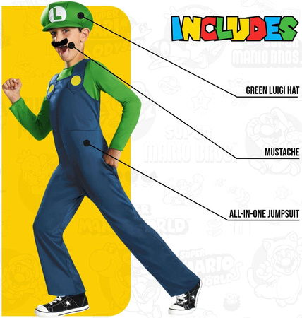OUTLET Strój karnawałowy Super Mario dla chłopca Luigi kostium przebranie 134-146 cm (10-12 lat) PO ZWROCIE