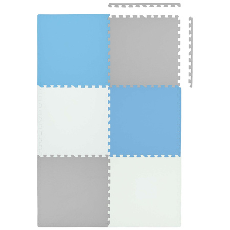 Mata piankowa podłogowa Humbi 180x120 Duże puzzle piankowe wodoodporne bezpieczne 6 szt. niebieski, szary, biały