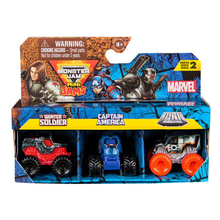 Monster Jam zestaw 3 auta Mini Jams Marvel Winter Soldier Captain America War Machine