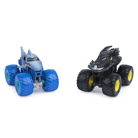 Monster Jam 2 pojazdy Monster Truck 1:64 Megalodon vs Batman