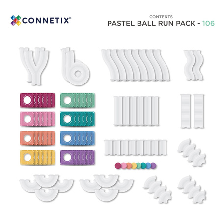 CONNETIX Pastel Ball Run Pack Kreatywne klocki magnetyczne 106 elementów z torem dla kulek