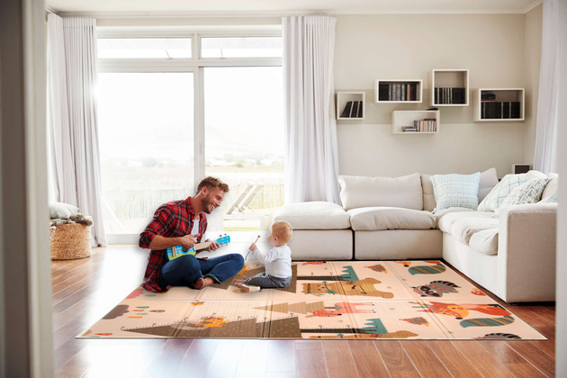 Dwustronna Składana Mata Edukacyjna z pianki XPE Podłogowa Bezpieczna 120x180 góry zwierzęta Humbi