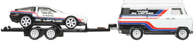 Hot Wheels Premium zestaw pojazdów Team Delorean Rally Hauler #78 DMC Delorean