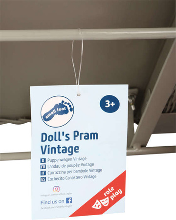 OUTLET Wiklinowy Wózek dla lalek Wickerwork cichy szary odgrywanie ról Small Foot WADLIWY