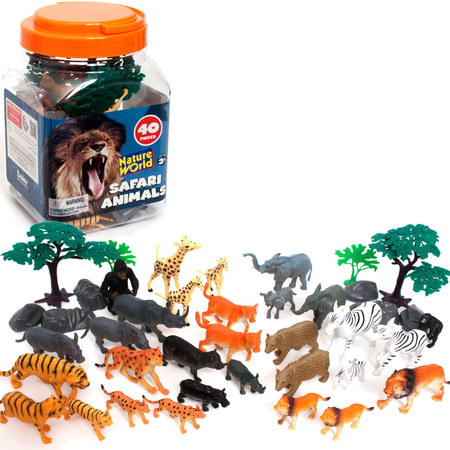 Figurki Zwierzęta Zoo Safari Dzikie Zwierzątka Duży Zestaw Figurek w pudełku 40 elementów