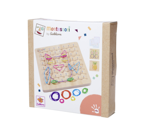Montessori Zestaw Drewniana Plansza Gumki + Wzory Tablica Geometryczna 85 Elementów
